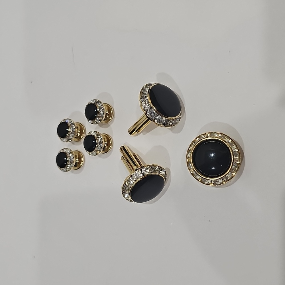 Vintage Cufflinks & Buttons 5 Piece Set black Rinstones